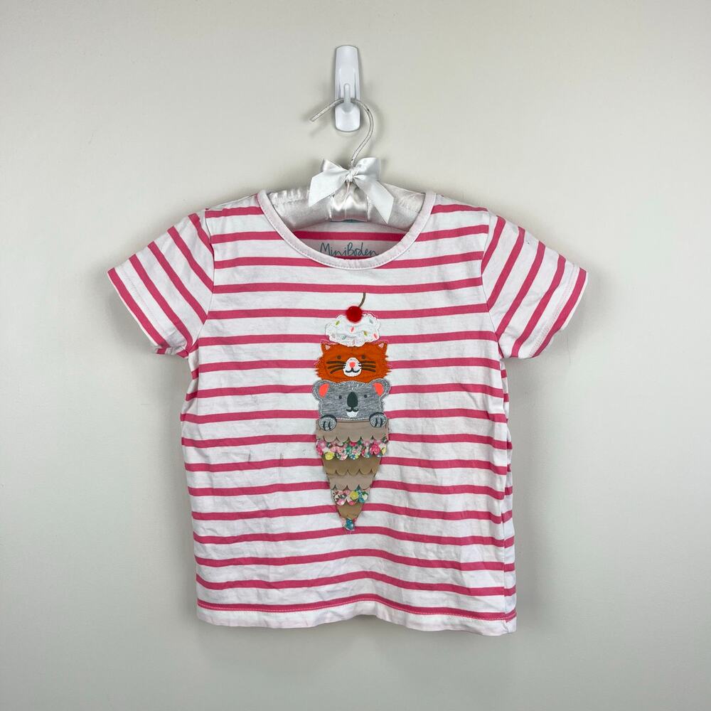 Mini Boden Applique T-Shirt Azalea Pink/Ivory Ice Cream 4-5